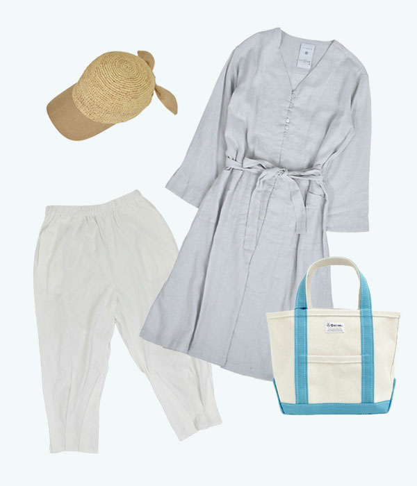 ブリスバンチ(Bliss bunch)裾タックリラックスパンツを使った春夏置き画レディースコーディネート