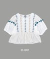 マーブルシュッド (marble SUD) グレープチック Volume SL BL 5分袖刺繍プルオーバーシャツ ブラウス 05AS305018 01. WHT