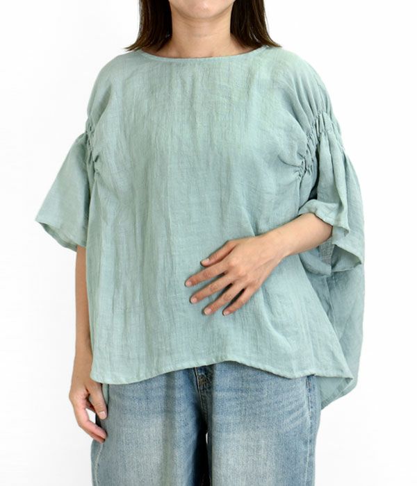 マーブルシュッド (marble SUD) Linen ワッシャー シャーリング BL 半袖プルオーバーシャツ ブラウス 05AM046098