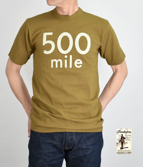 フリーホイーラーズ(FREEWHEELERS)MOTOR CULTURE SERIES -500 MILE RACE- OLIVE DRAB 半袖プリントTシャツ 2125011