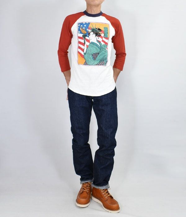 フリーホイーラーズ (FREEWHEELERS) Japanese Oriental Art Style Souvenir Collection -自由婦女人相- 8分袖プリントTシャツ ロンT ラグランスリーブ 2125022