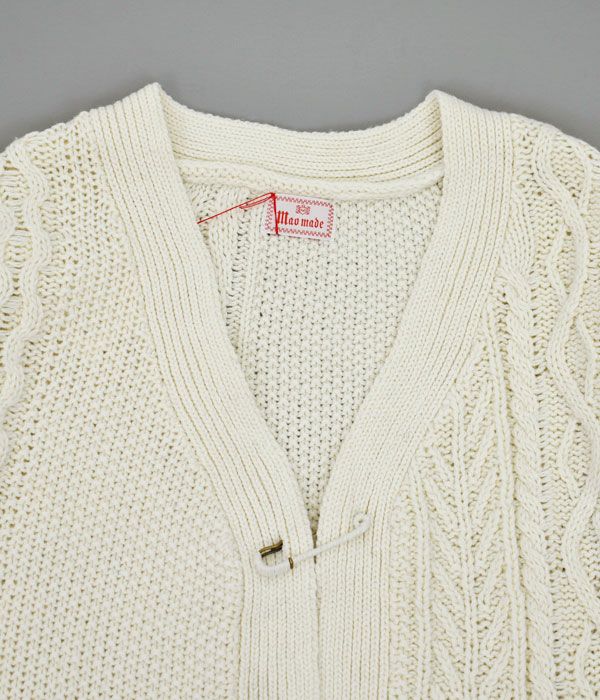 マオメイド (MAOMADE) ケーブル柄 Vネック ニットカーディガン リネンブレンド アランニットシリーズ 141137