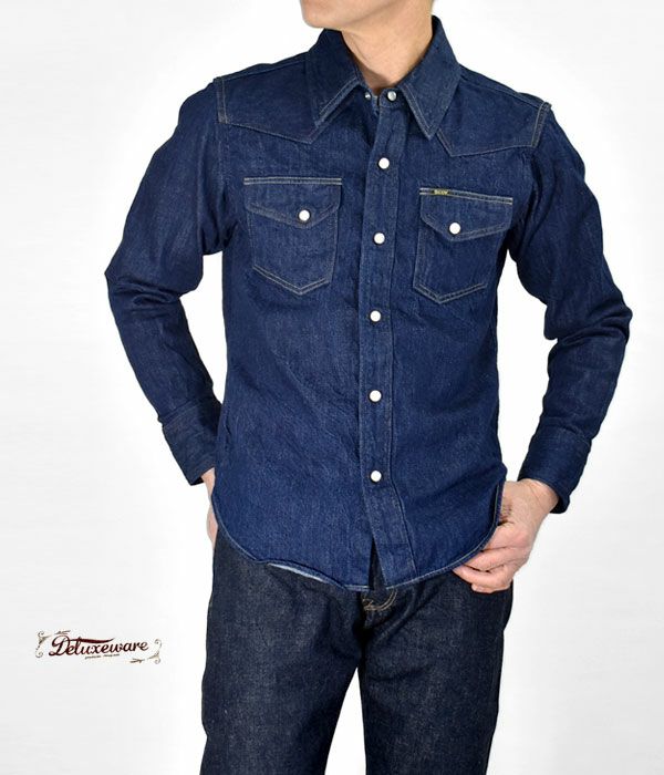 デラックスウエア(DELUXEWARE)WILDMAN 長袖ウエスタンデニムシャツ 7600