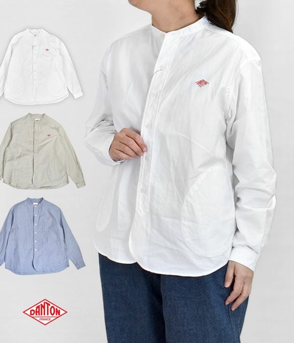 ダントン (DANTON) WOMEN'S PLAIN OXFORD BAND COLLAR SHIRT L/S