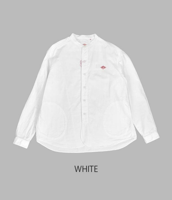 ダントン (DANTON) WOMEN'S PLAIN OXFORD BAND COLLAR SHIRT L/S コットンノーカラー長袖シャツ バンドカラーシャツ JD-3606YOX WHITE