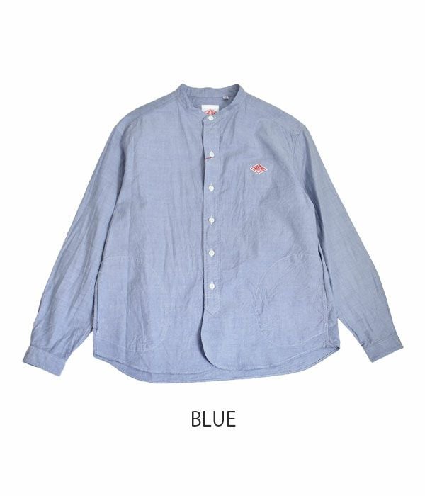 ダントン (DANTON) WOMEN'S PLAIN OXFORD BAND COLLAR SHIRT L/S コットンノーカラー長袖シャツ バンドカラーシャツ JD-3606YOX BLUE
