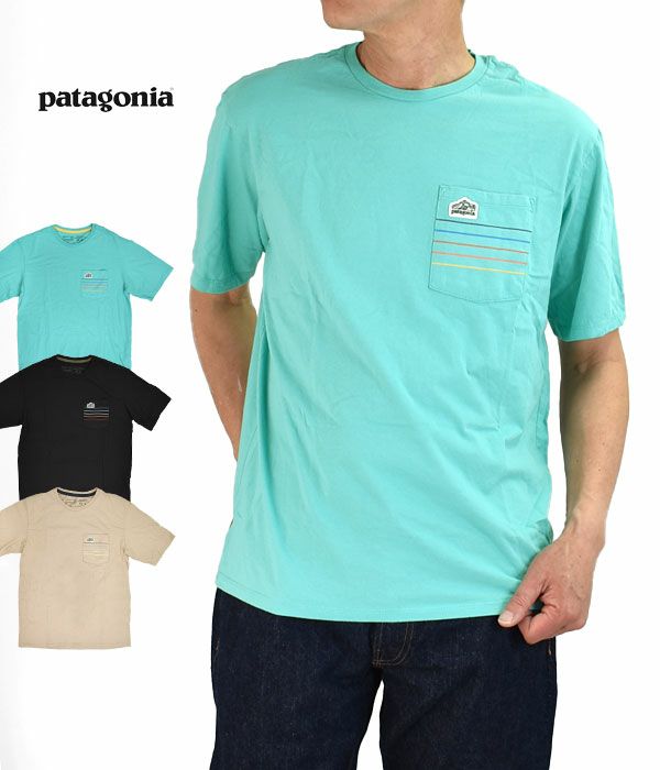 パタゴニア(PATAGONIA)メンズ ライン ロゴ リッジ ストライプ オーガニックポケットTシャツ Men's Line Logo Ridge Stripe Organic Pocket T-Shirt 半袖プリントT ポケT 37587