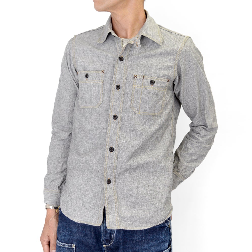 フリーホイーラーズ (FREEWHEELERS)<br> -Neal- SHIRT<br> 1926 STYLE WORK CLOTHING<br> Vintage Style Grained Chambray<br> WHITE PEPPER CHAMBRAY<br> ニールシャツ 長袖ワークシャツ シャンブレーシャツ<br> 2613002 2513102