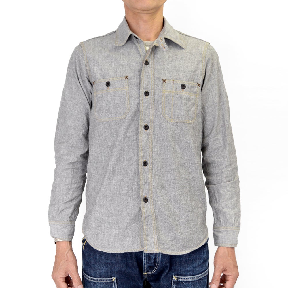 フリーホイーラーズ (FREEWHEELERS)<br> -Neal- SHIRT<br> 1926 STYLE WORK CLOTHING<br> Vintage Style Grained Chambray<br> WHITE PEPPER CHAMBRAY<br> ニールシャツ 長袖ワークシャツ シャンブレーシャツ<br> 2613002 2513102