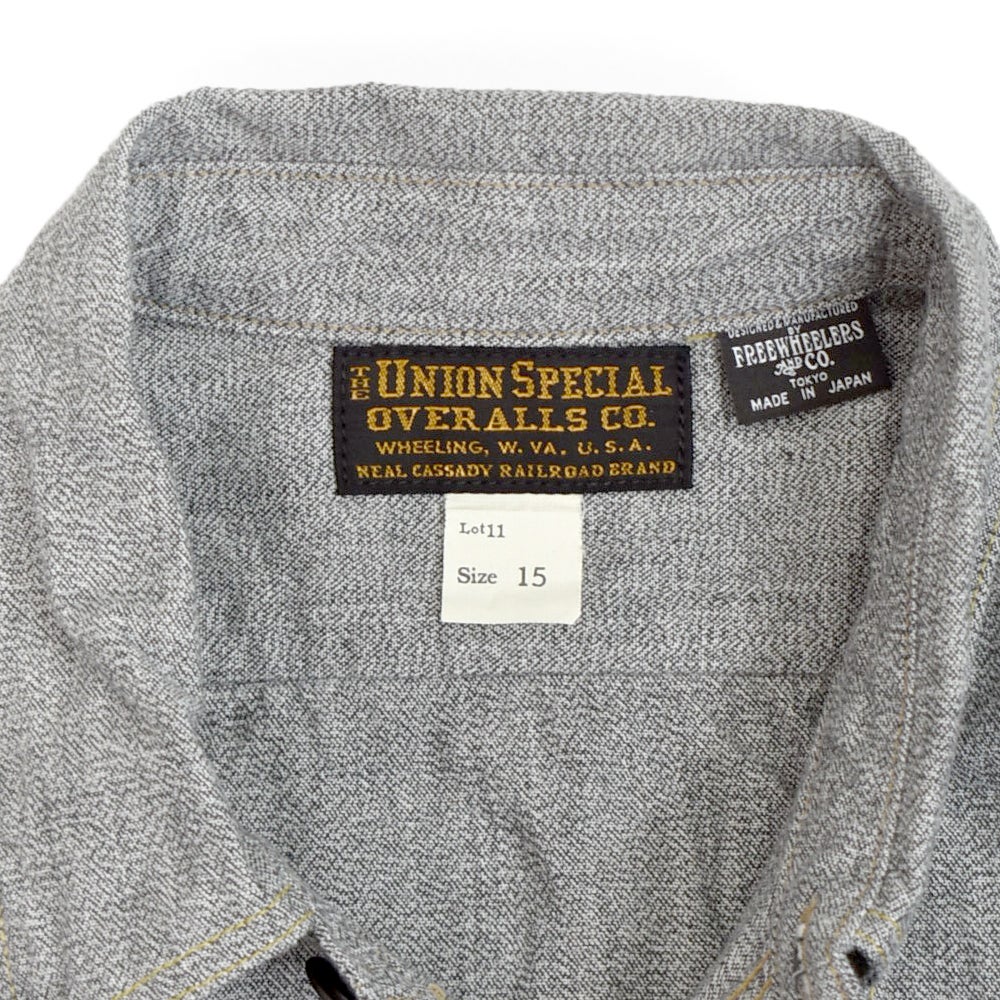 フリーホイーラーズ (FREEWHEELERS)<br> -Neal- SHIRT<br> 1926 STYLE WORK CLOTHING<br> Vintage Style Grained Chambray<br> WHITE PEPPER CHAMBRAY<br> ニールシャツ 長袖ワークシャツ シャンブレーシャツ<br> 2613002 2513102