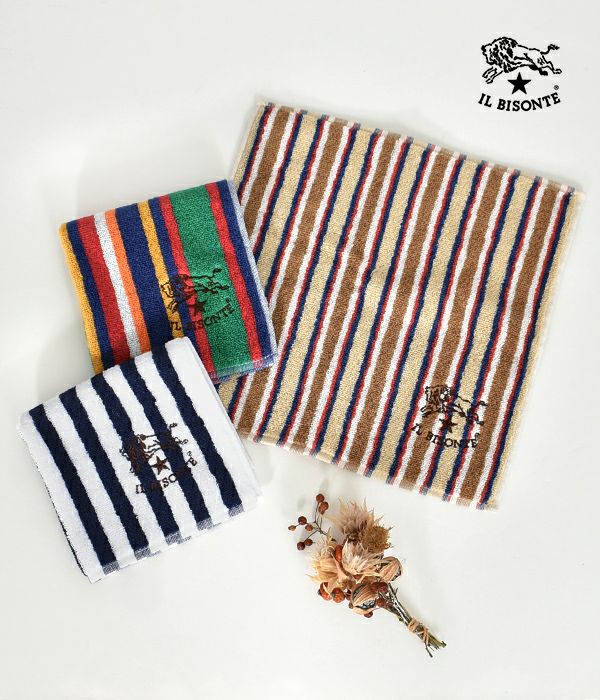 イルビゾンテ(IL BISONTE)ストライプ柄ミニタオル ボーダーハンドタオル 5422310099