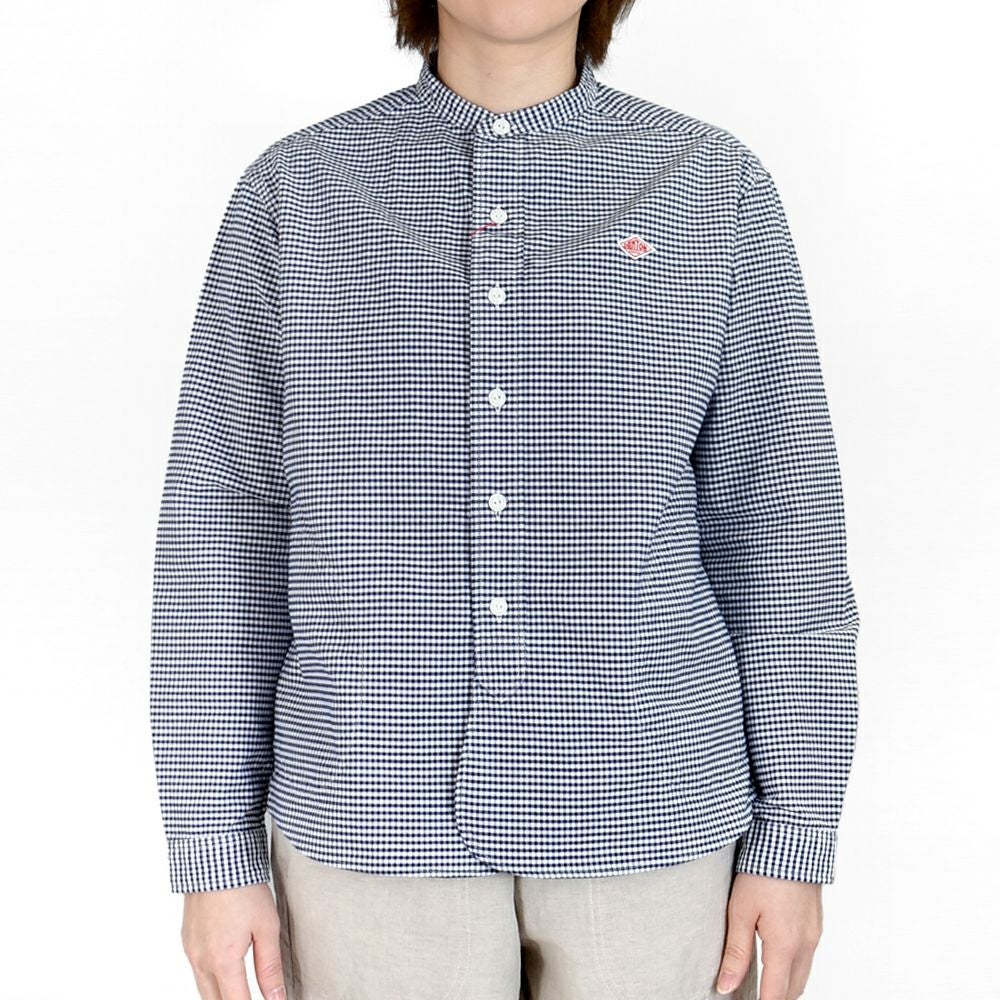 ダントン (DANTON) WOMEN'S OXFORD BAND COLLAR SHIRT L/S ノーカラーギンガムチェック長袖シャツ バンドカラー DT-B0279OXP