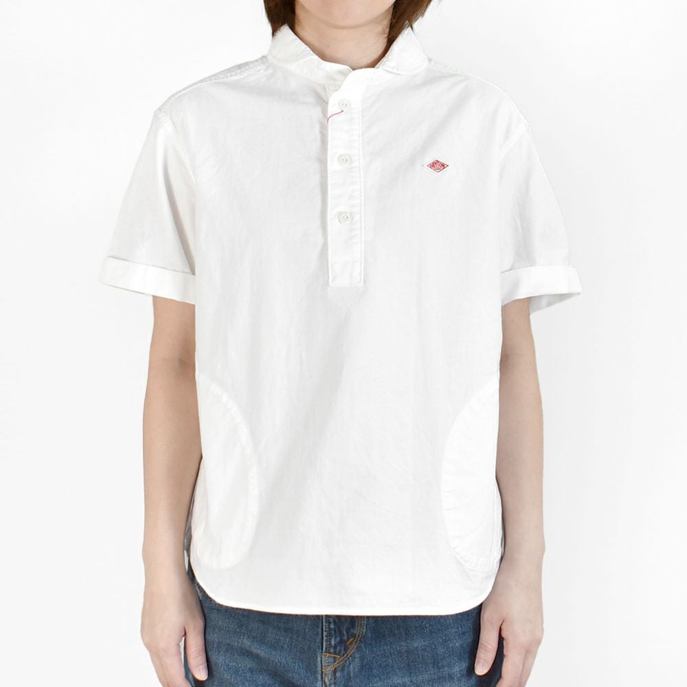 ダントン (DANTON) WOMEN'S OXFORD ROUND COLLAR SHORT SLEEVE PULLOVER SHIRT PLAIN 半袖丸襟プルオーバーシャツ ラウンドカラー サイドポケット ロゴワッペン DT-B0283SOX
