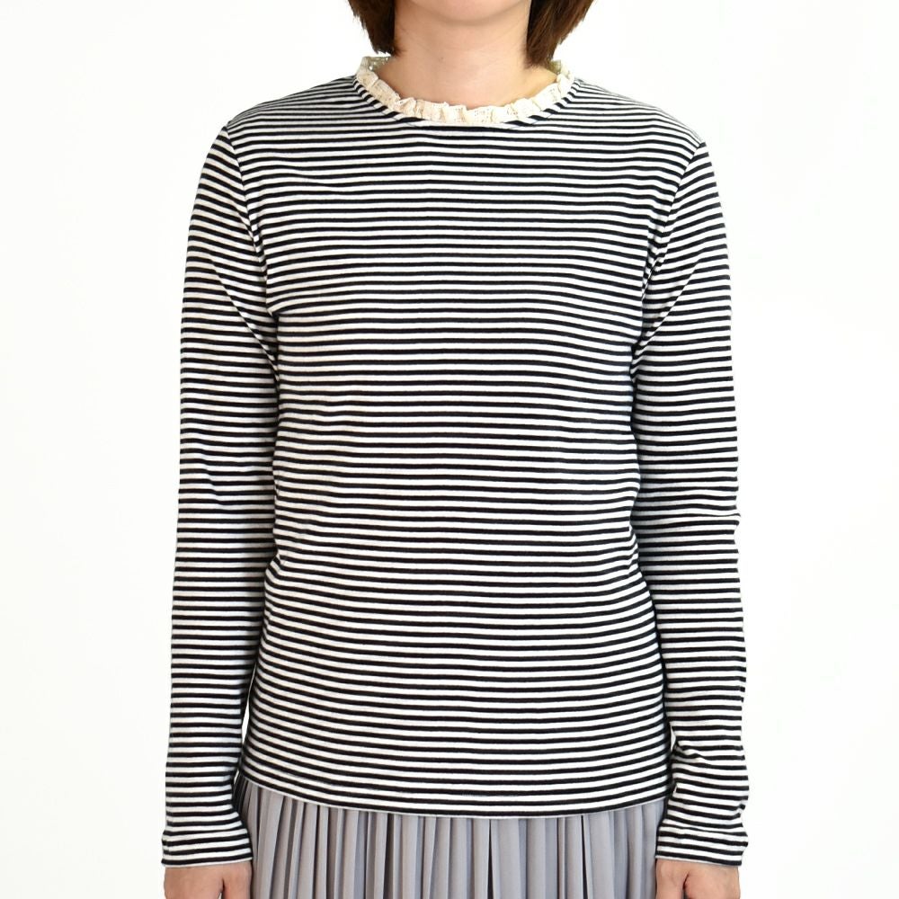 ポンデシャロン (PONT DE CHALONS) 【日本製】トロワボーダー 衿レースPO 長袖カットソー インナー 重ね着 22451622