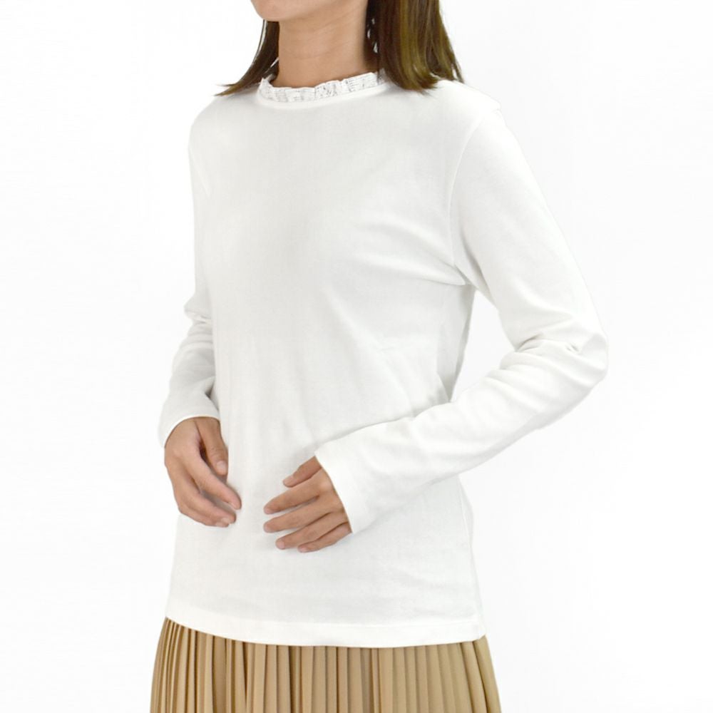 ポンデシャロン (PONT DE CHALONS) 【日本製】＜トロワ＞ 衿フリルプルオーバー 長袖カットソー インナー 重ね着 22451612