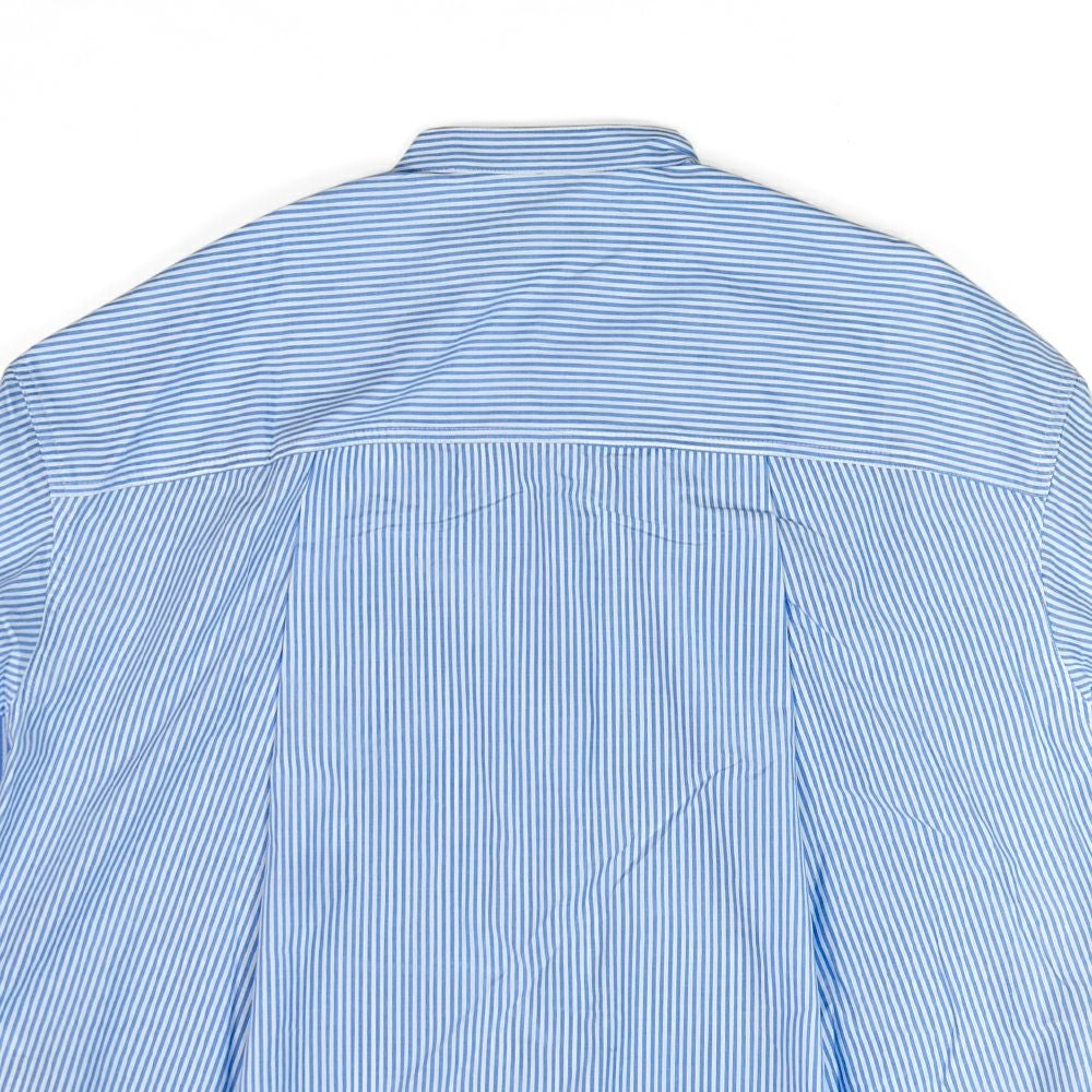 ポンデシャロン (PONT DE CHALONS) 刺繍釦バントカラーポケットSH 長袖ストライプノーカラーシャツ オーバーサイズ 22451311