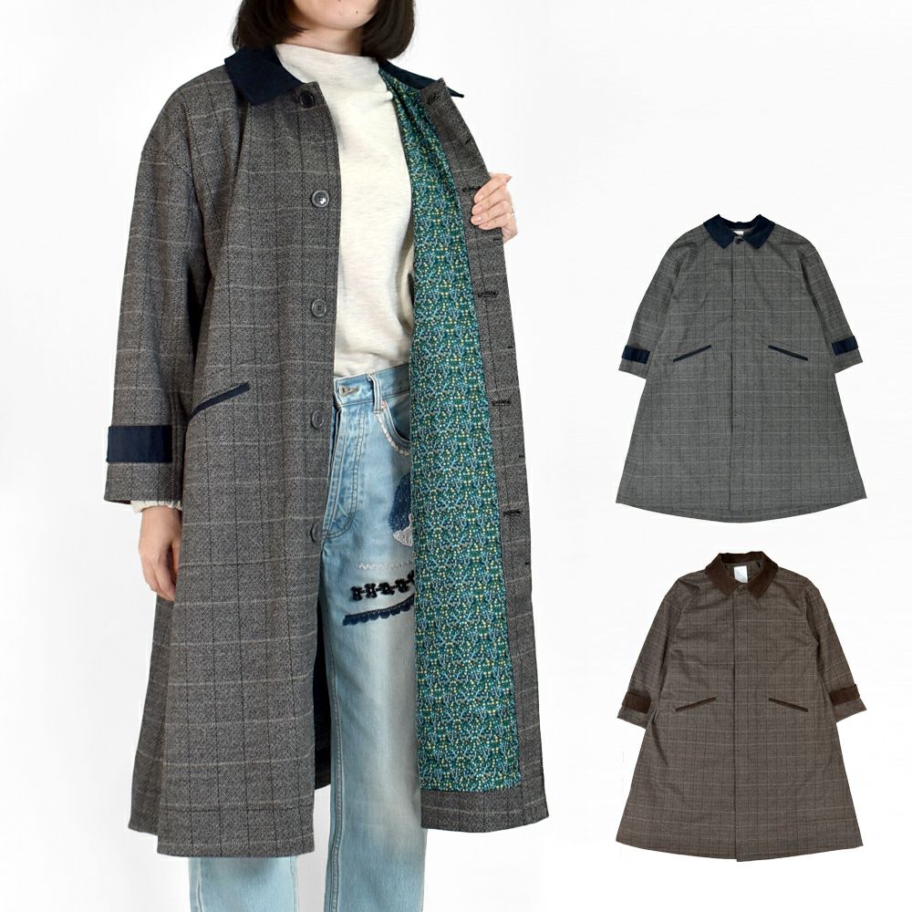 marble SUD マーブルシュッド/ヘリンボーン柄コート ステンカラーコート マーブルシュッド (marble SUD) ヘリンボーン Coat コート アウター