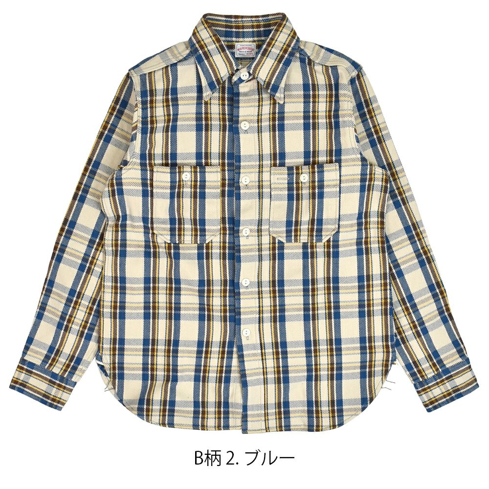 ウエアハウス (WAREHOUSE) Lot 3104 FLANNEL SHIRTS A柄 B柄 ONE WASH 長袖チェックネルシャツ 3104 B柄 2.ブルー