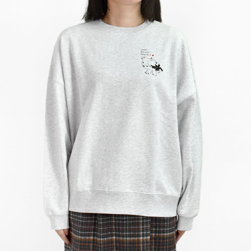 マーブルシュッド (marble SUD) raicho point LONG SWEAT 長袖プリントトレーナー スウェット エビスミナミちゃん×ライチョウ ライチョウ保護スクラムプロジェクト 長野県 01FS003099