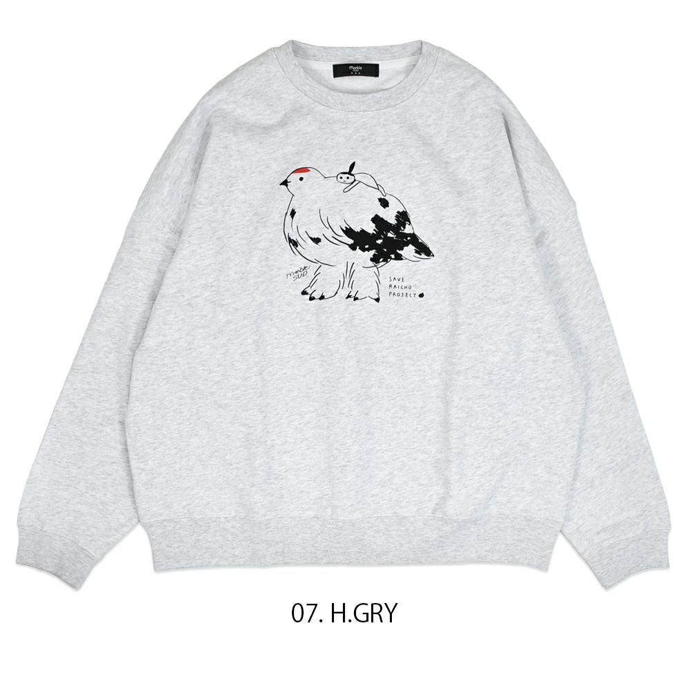 マーブルシュッド (marble SUD) Minami×raicho LONG SWEAT 長袖プリントトレーナー スウェット エビスミナミちゃん×ライチョウ ライチョウ保護スクラムプロジェクト 長野県 01FS003100 07.H.GRY