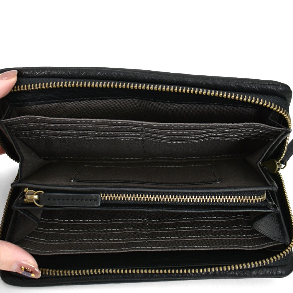 アインソフ (Ain Soph) メッシュラウンドファスナー長財布 革財布 黒