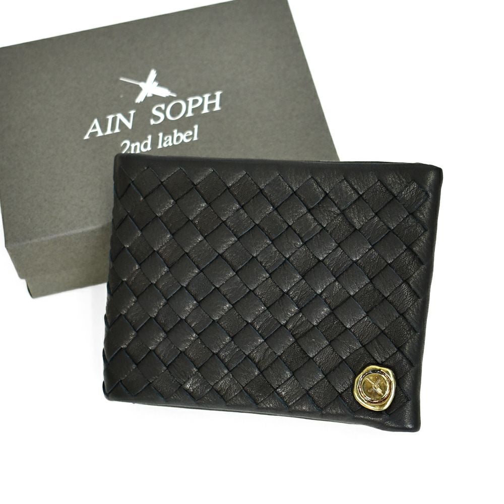 Ain Soph 黒 レザー 二つ折り財布 アインソフ (Ain Soph) メッシュ 二つ折り財布 革財布 黒 ギフト