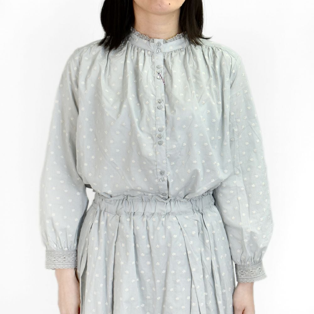 ポンデシャロン (PONT DE CHALONS) 刺繡バンドカラーBL 小花モチーフ 刺繍 ブラウス シャツ 22480311