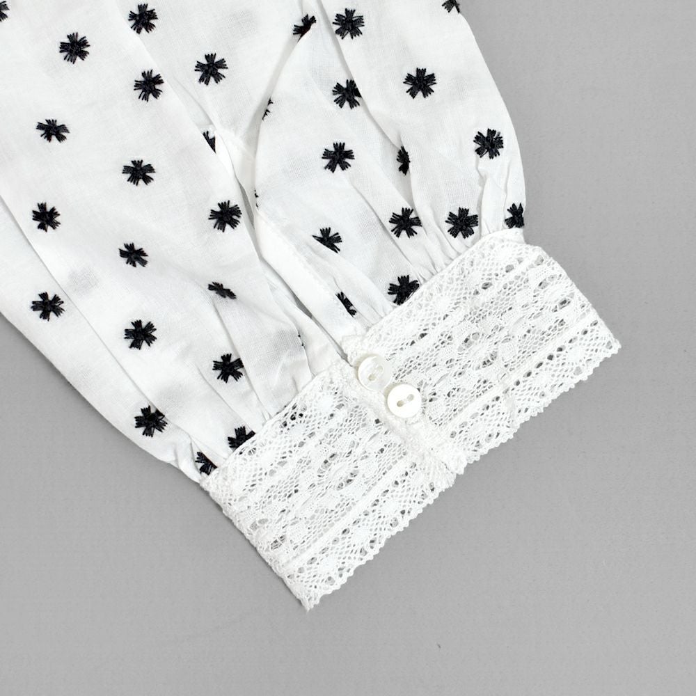 ポンデシャロン (PONT DE CHALONS) 刺繡バンドカラーBL 小花モチーフ 刺繍 ブラウス シャツ 22480311