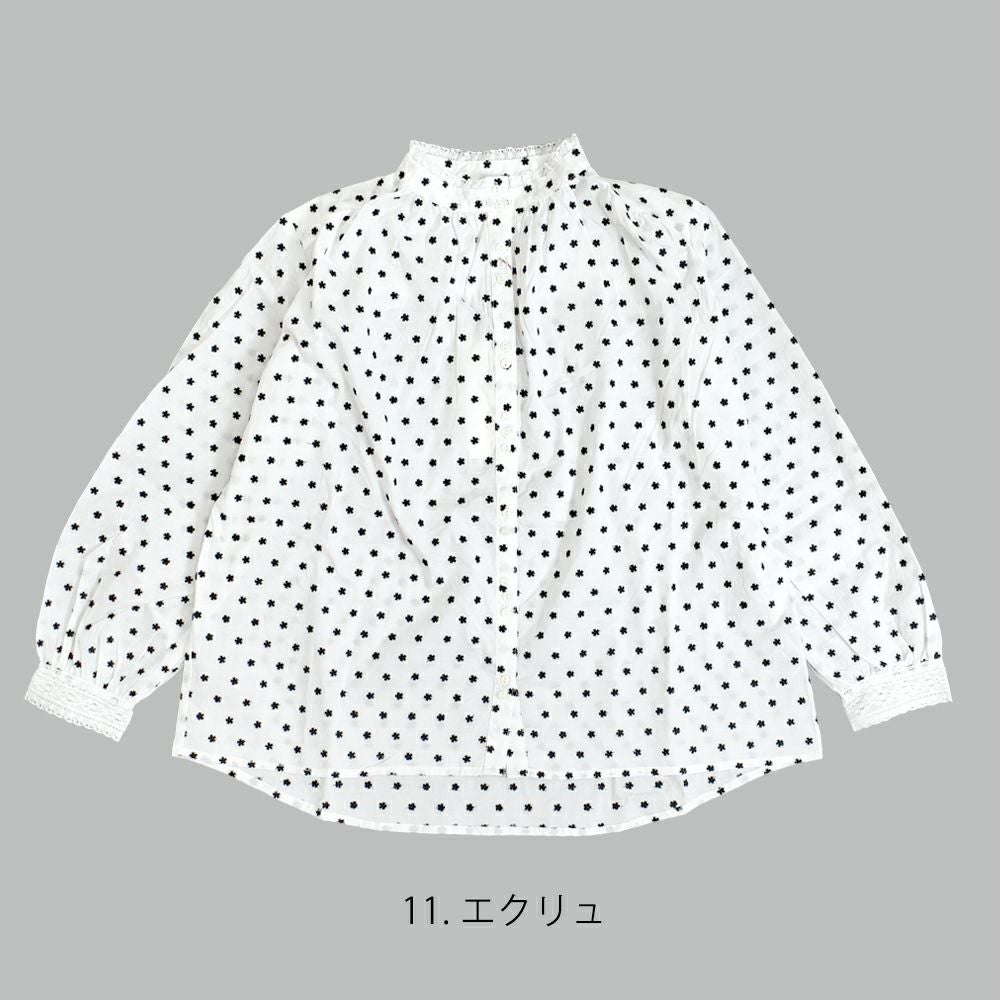 ポンデシャロン (PONT DE CHALONS) 刺繡バンドカラーBL 小花モチーフ 刺繍 ブラウス シャツ 22480311 11.エクリュ