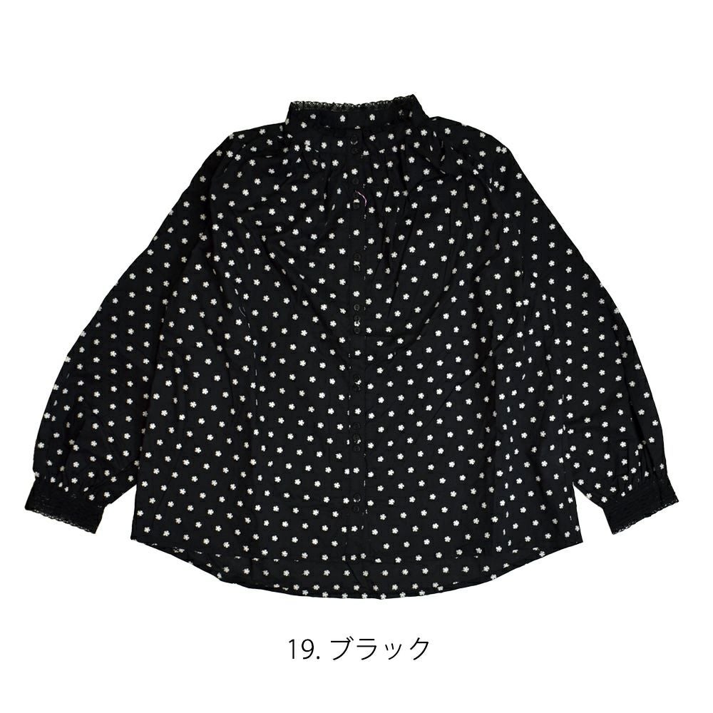 ポンデシャロン (PONT DE CHALONS) 刺繡バンドカラーBL 小花モチーフ 刺繍 ブラウス シャツ 22480311 19.ブラック