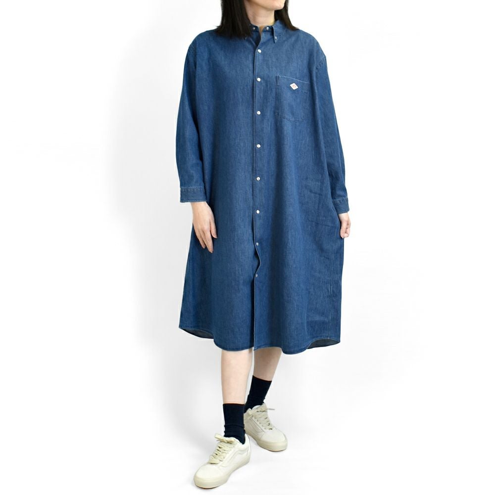 ダントン(DANTON)DOT BUTTON B.D. LONG SHIRT L/S 長袖デニムワンピース DT-B0294DUG