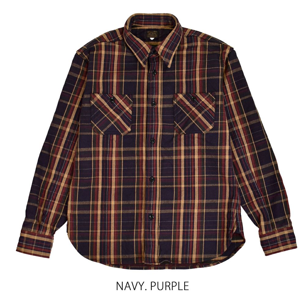 デラックスウエア (DELUXEWARE) JAPAN ANTIQUE COLOR 長袖チェックヘビーネルシャツ HV-55 NAVY.PURPLE