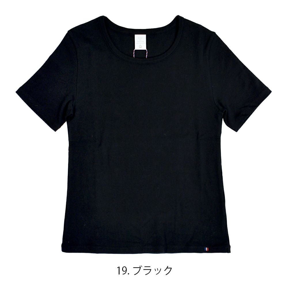 ポンデシャロン (PONT DE CHALONS) トロワ半袖PO 半袖コットンTシャツ ワンポイント刺繍 日本製 22413222 19.ブラック