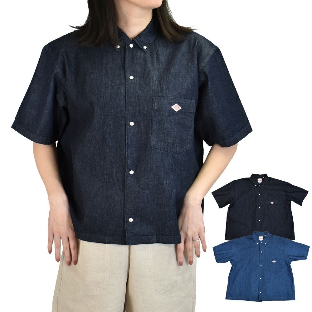 ダントン (DANTON) WOMEN'S DOT BUTTON B.D. SHORT SHIRT S/S 半袖デニムシャツ ブラウス DT-B0336DUG