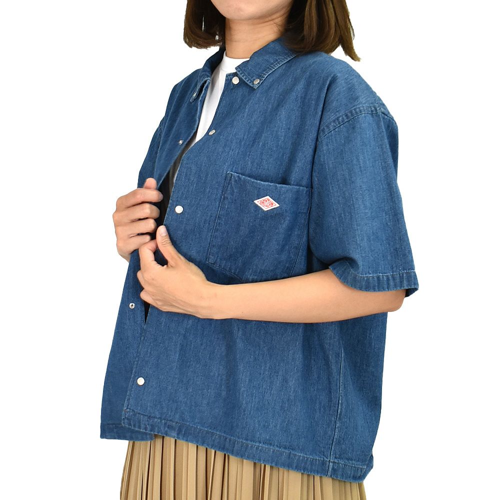 ダントン (DANTON) WOMEN'S DOT BUTTON B.D. SHORT SHIRT S/S 半袖デニムシャツ ブラウス DT-B0336DUG