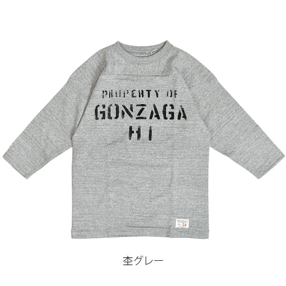 ウエアハウス (WAREHOUSE) Lot 4063 7分袖フットボールT GONZAGA HI 半袖プリントTシャツ ロンT 4063 杢グレー