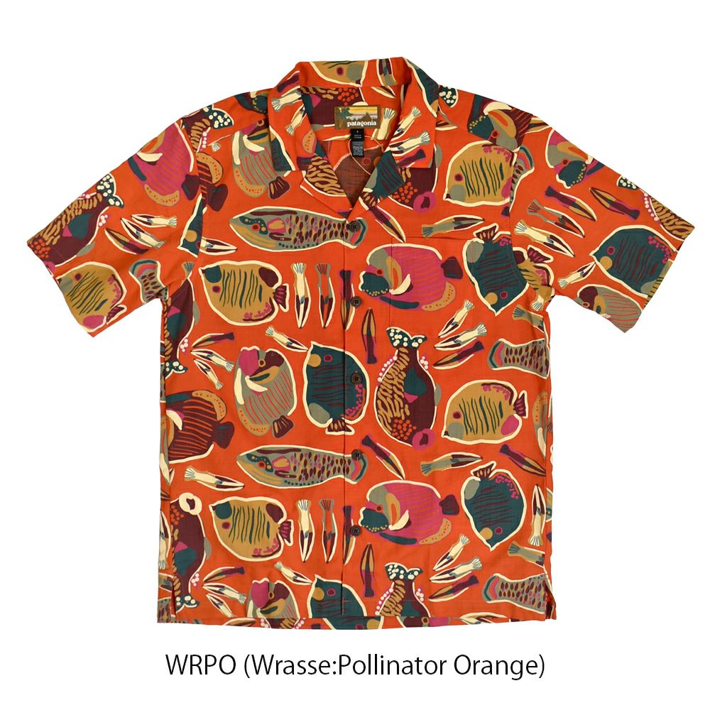 パタゴニア (PATAGONIA) メンズ タイダル スレッズ キャンプ シャツ M's Tidal Threads Camp Shirt 半袖アロハプリントシャツ 52567 WRPO(Wrasse:Pollinator Orange)