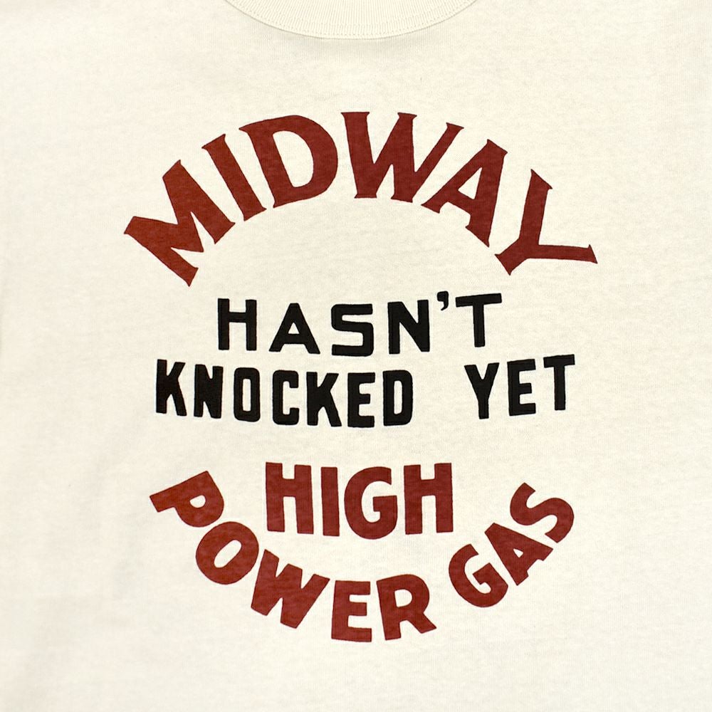 フリーホイーラーズ (FREEWHEELERS) -MIDWAY GASOLINE- Vintage Style Medium Weight Jersey STRAW CREAM / FADE NAVY 半袖プリントTシャツ 2525009