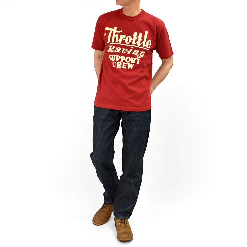 フリーホイーラーズ (FREEWHEELERS) -Throttle Racing- SUPPORT CREW Vintage Style Light Weight Jersey CHILI 半袖プリントTシャツ フロッキープリント 2525015