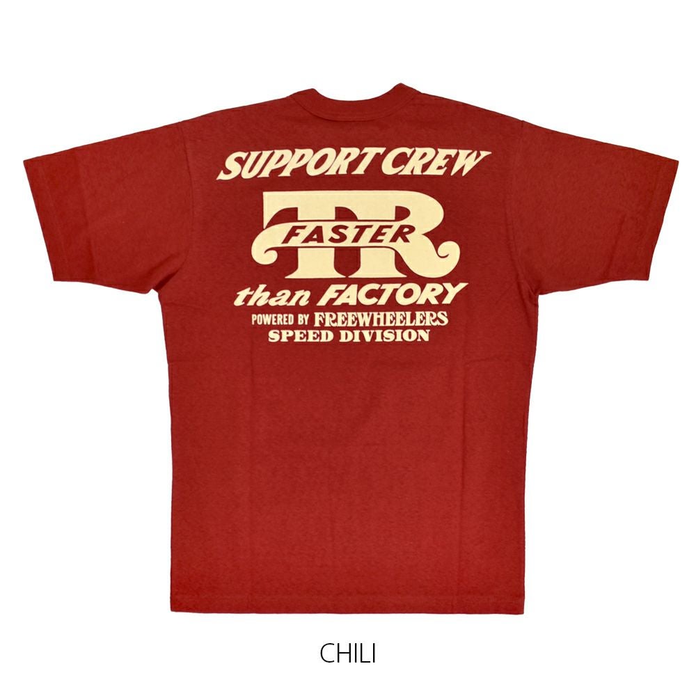 フリーホイーラーズ (FREEWHEELERS) -Throttle Racing- SUPPORT CREW Vintage Style Light Weight Jersey CHILI 半袖プリントTシャツ フロッキープリント 2525015 CHILI