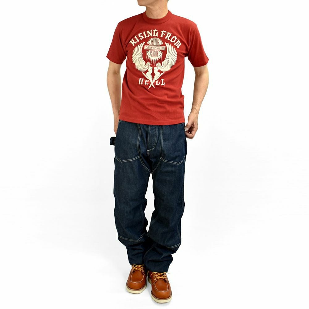 フリーホイーラーズ (FREEWHEELERS) -RISING FROM HELL- Vintage Style Light Weight Jersey BLACK / CHILI 半袖プリントTシャツ 2525011