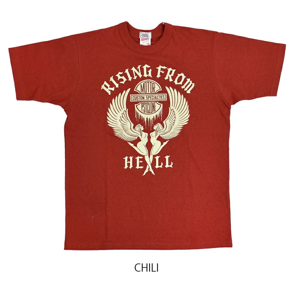 フリーホイーラーズ (FREEWHEELERS) -RISING FROM HELL- Vintage Style Light Weight Jersey BLACK / CHILI 半袖プリントTシャツ 2525011 CHILI
