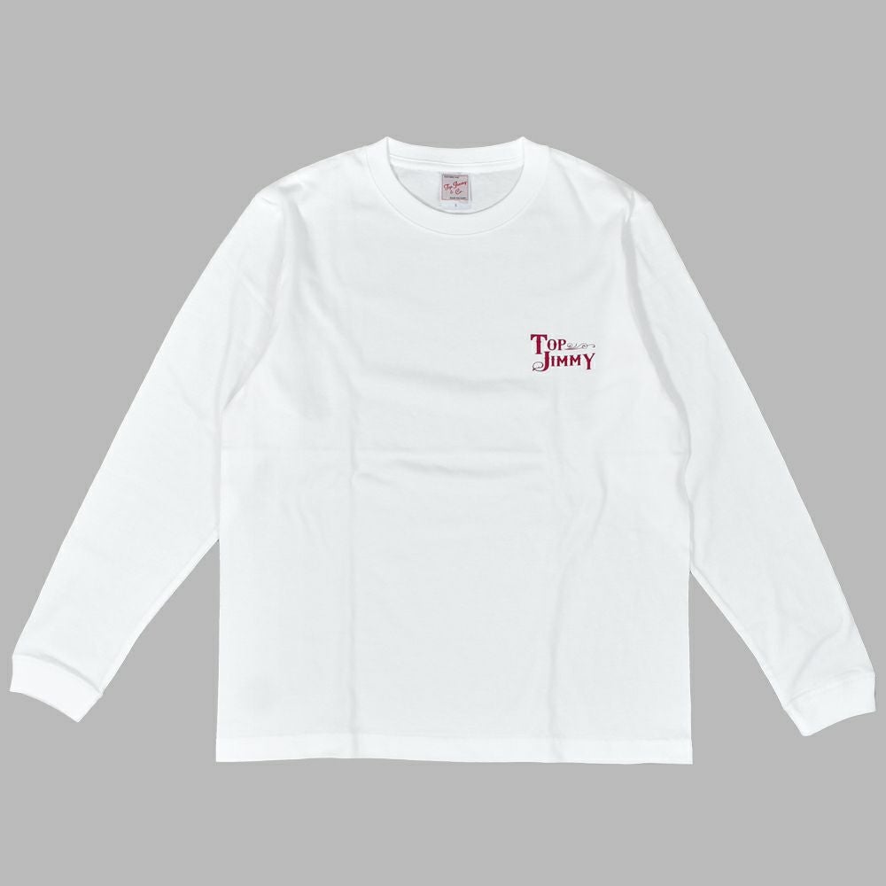 トップジミー (TOP JIMMY) TOP JIMMY LOGO LONG SLEEVE T-SHIRT 長袖ロゴTシャツ ショップオリジナル LST1 WHITE/RED