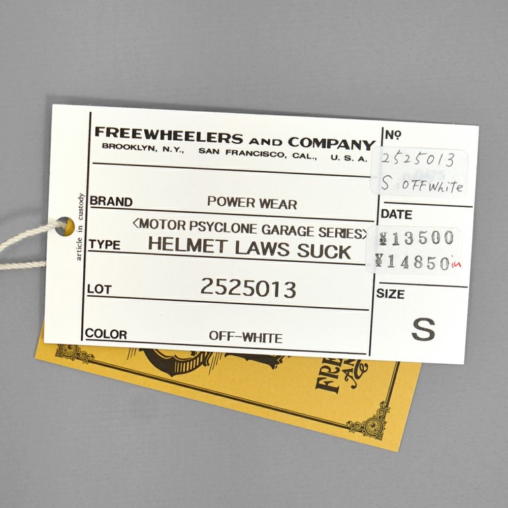フリーホイーラーズ (FREEWHEELERS) -HELMET LAWS SUCK- Vintage Style Light Weight Jersey OFF-WHITE 半袖プリントTシャツ 2525013