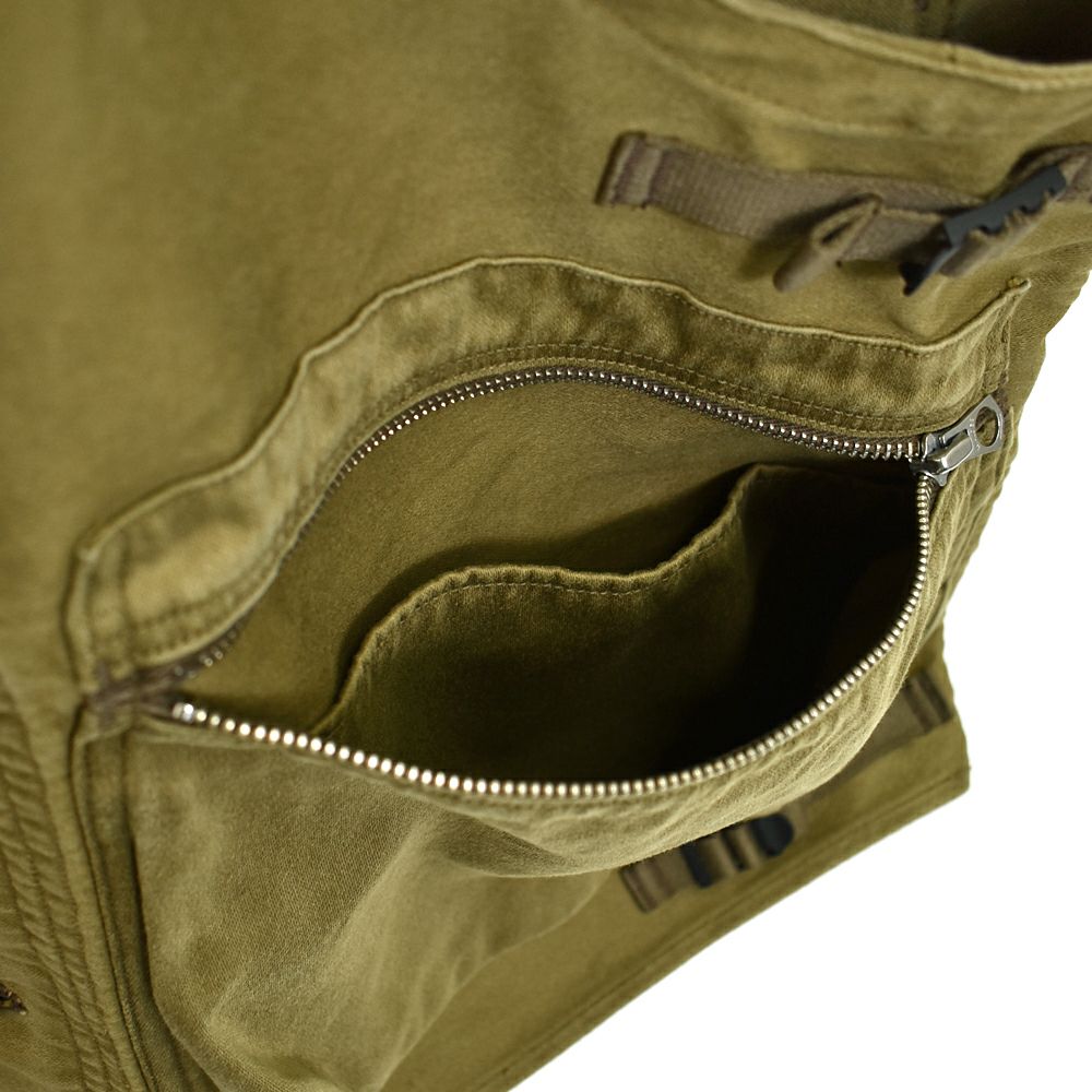 フリーホイーラーズ (FREEWHEELERS) -SPEED ENGINEER- SLEEVELESS COAT Vintage Style Sulfide Dyed Military Moleskin KHAKI コットンベスト エンジニアリングベスト 2521008