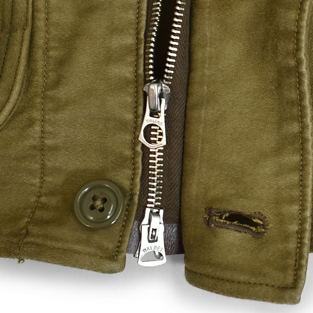 フリーホイーラーズ (FREEWHEELERS) -SPEED ENGINEER- SLEEVELESS COAT Vintage Style Sulfide Dyed Military Moleskin KHAKI コットンベスト エンジニアリングベスト 2521008