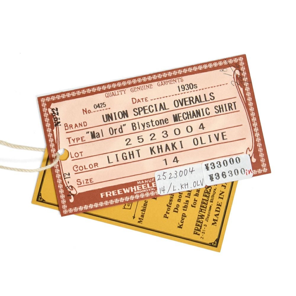 フリーホイーラーズ (FREEWHEELERS) -Mal Ord- Blystone MECHANIC SHIRT 1930s~ STYLE WORK CLOTHING Vintage Style Military Weather LIGHT KHAKI OLIVE メカニックシャツ 長袖プリントシャツ 2523004