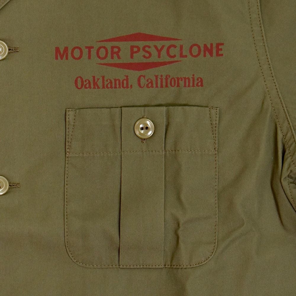 フリーホイーラーズ (FREEWHEELERS) -BUCKET HEAD- Brucie SHORT SLEEVE SHIRT 1960s~ STYLE WORK SHIRT Vintage Style Hard Twist Yarn Higt Density Gabardine DARK OLIVE メカニックシャツ 半袖プリントシャツ ワークシャツ 2523008