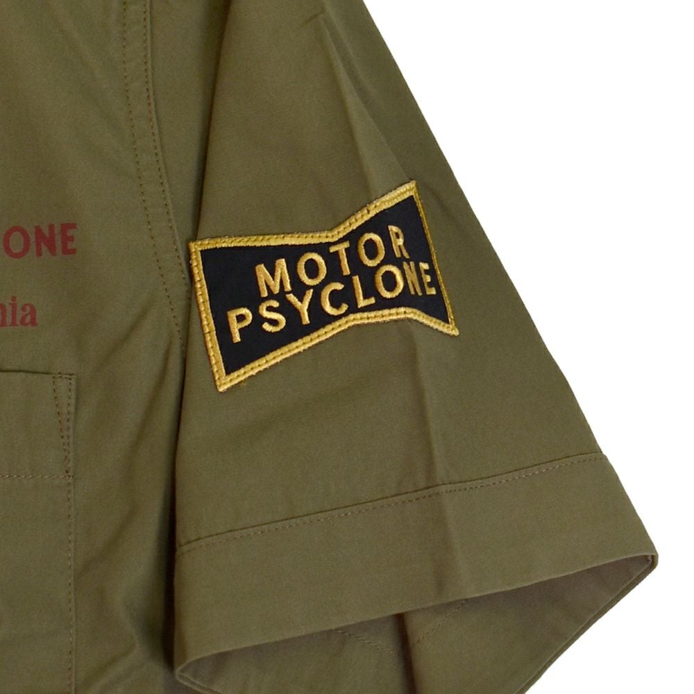 フリーホイーラーズ (FREEWHEELERS) -BUCKET HEAD- Brucie SHORT SLEEVE SHIRT 1960s~ STYLE WORK SHIRT Vintage Style Hard Twist Yarn Higt Density Gabardine DARK OLIVE メカニックシャツ 半袖プリントシャツ ワークシャツ 2523008