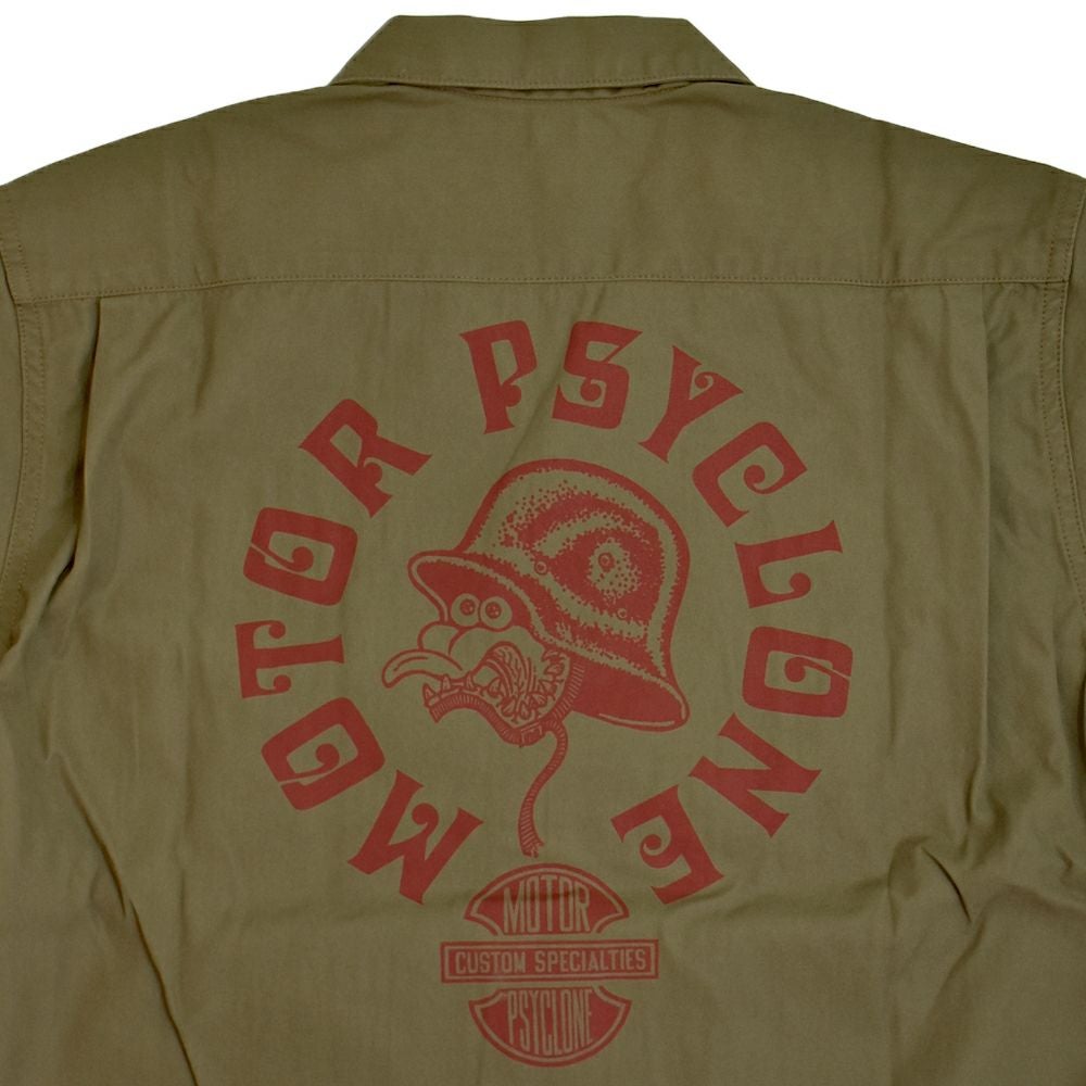 フリーホイーラーズ (FREEWHEELERS) -BUCKET HEAD- Brucie SHORT SLEEVE SHIRT 1960s~ STYLE WORK SHIRT Vintage Style Hard Twist Yarn Higt Density Gabardine DARK OLIVE メカニックシャツ 半袖プリントシャツ ワークシャツ 2523008